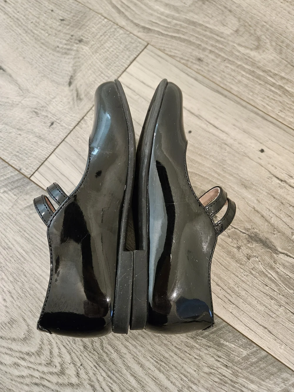 Girls Black Preppy Patent Double-Strap Velcro Dress Shoes Sz.11